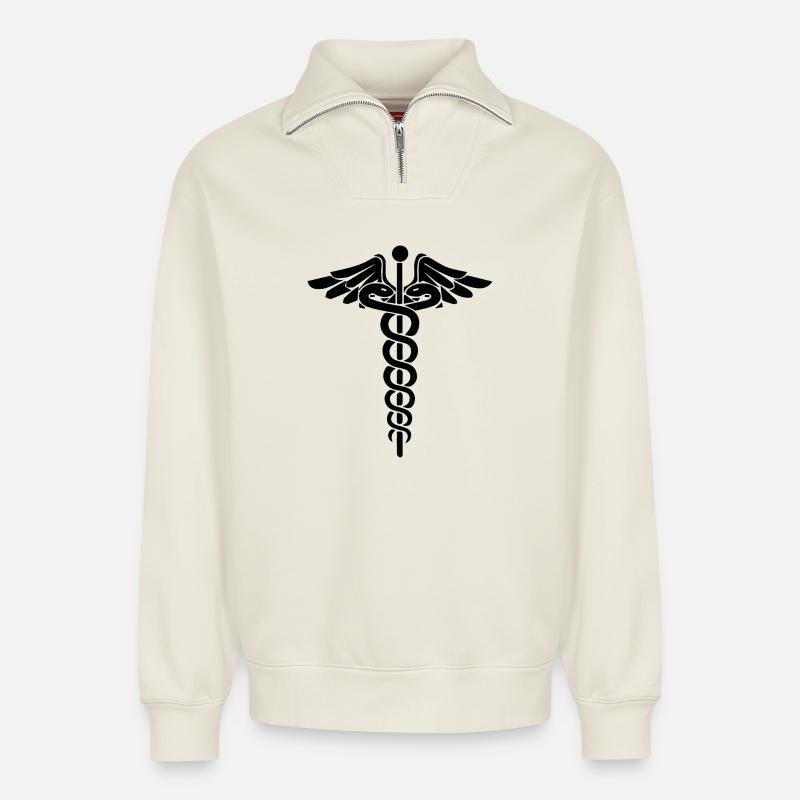 Bâton d'Asclépios Asclépios - Sweat unisexe décontracté en coton biologique à demi-zip – de SPREAD - blanc cassé