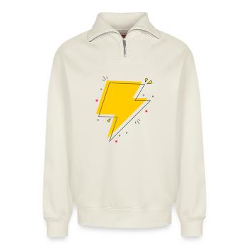 Dynamic Ray in Gelb und Schwarz - Relaxed Unisex Organic Half Zip Sweatshirt – von SPREAD - Naturweiß - Vorne