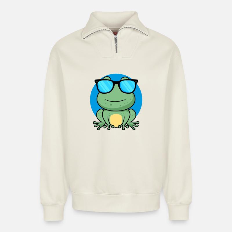 Cool Frog - Relaxed Unisex Organic Half Zip Sweatshirt – von SPREAD - Naturweiß