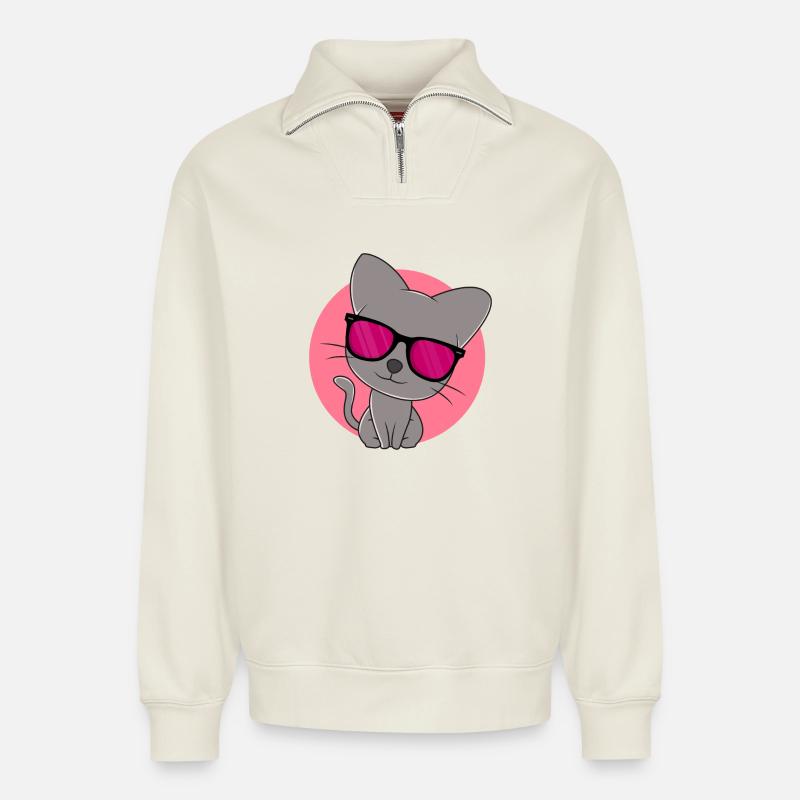 Cute grey kitten - Relaxed Unisex Organic Half Zip Sweatshirt – by SPREAD - off white