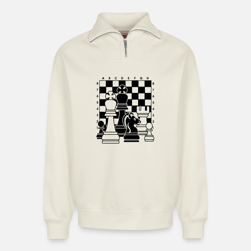 Échecs - Sweat unisexe décontracté en coton biologique à demi-zip – de SPREAD - blanc cassé