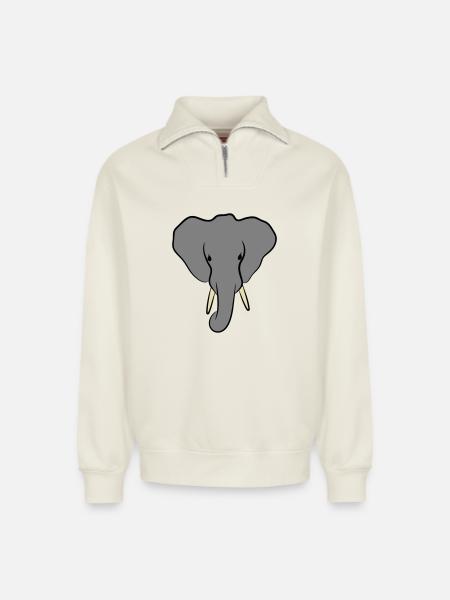 Elephant Head Minimalist - Relaxed Unisex Organic Half Zip Sweatshirt – by SPREAD - off white
