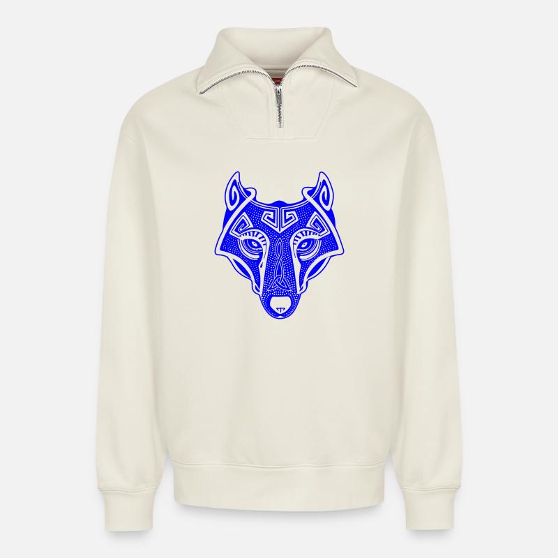 Viking Wolf blau transparent - Relaxed Unisex Organic Half Zip Sweatshirt – von SPREAD - Naturweiß