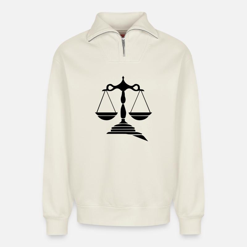 Libra Law - Relaxed Unisex Organic Half Zip Sweatshirt – by SPREAD - off white