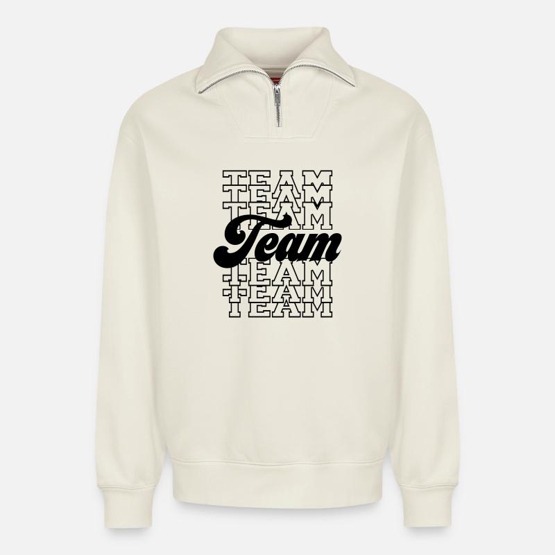 Team - Relaxed Unisex Organic Half Zip Sweatshirt – by SPREAD - off white