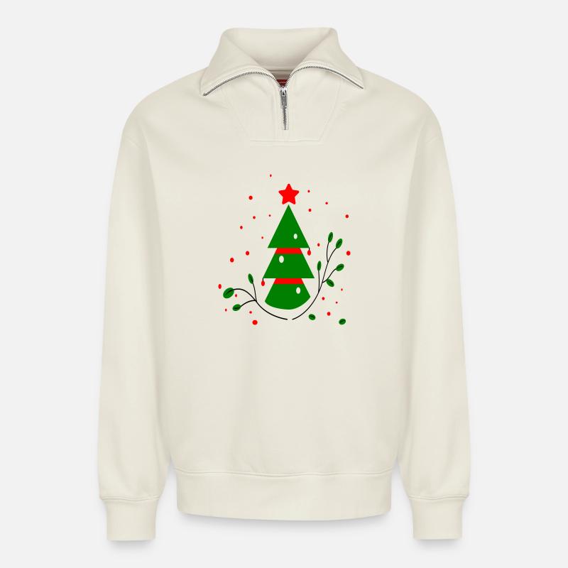 Noël, Arbre De Noël - Sweat unisexe décontracté en coton biologique à demi-zip – de SPREAD - blanc cassé