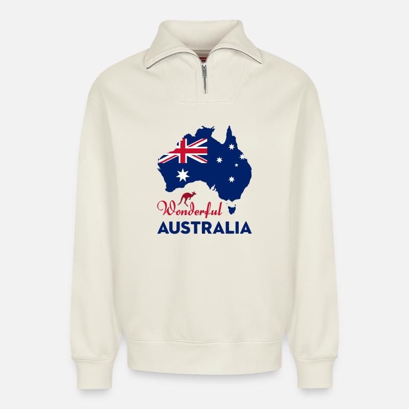 Wunderbares Australien - Relaxed Unisex Organic Half Zip Sweatshirt – von SPREAD - Naturweiß