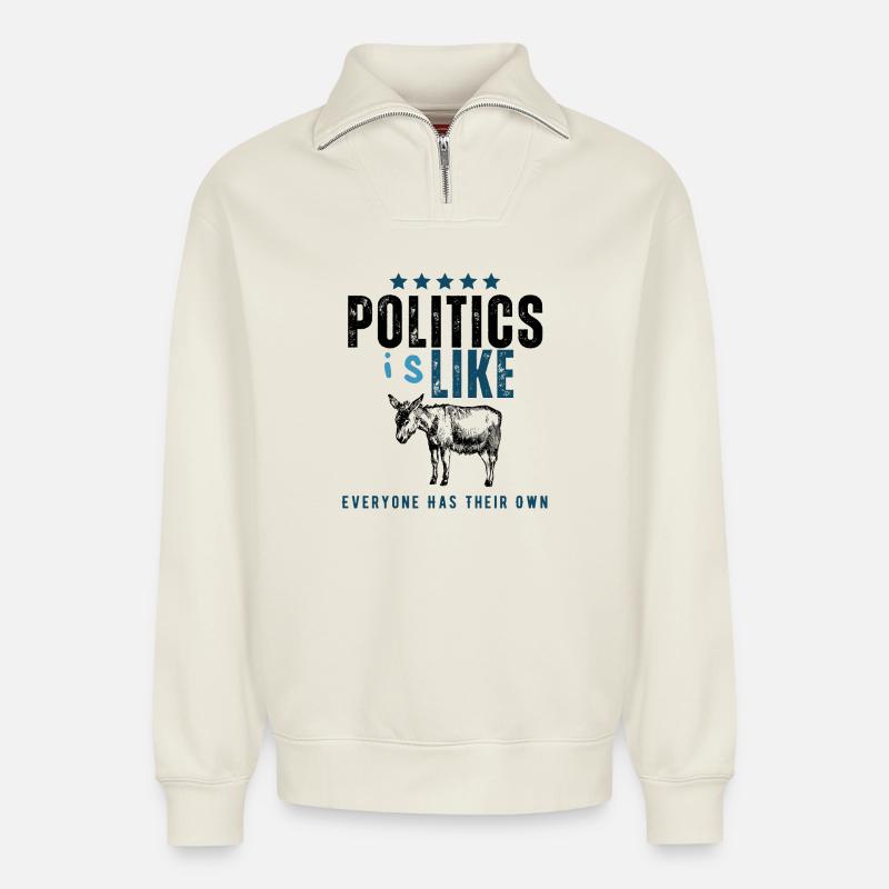 IsLike Distressed Logo Typografie - Relaxed Unisex Organic Half Zip Sweatshirt – von SPREAD - Naturweiß
