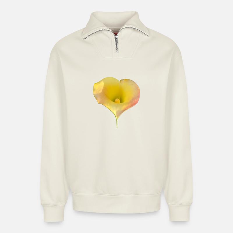 YELLOW CALLA LILY - Relaxed Unisex Organic Half Zip Sweatshirt – by SPREAD - off white