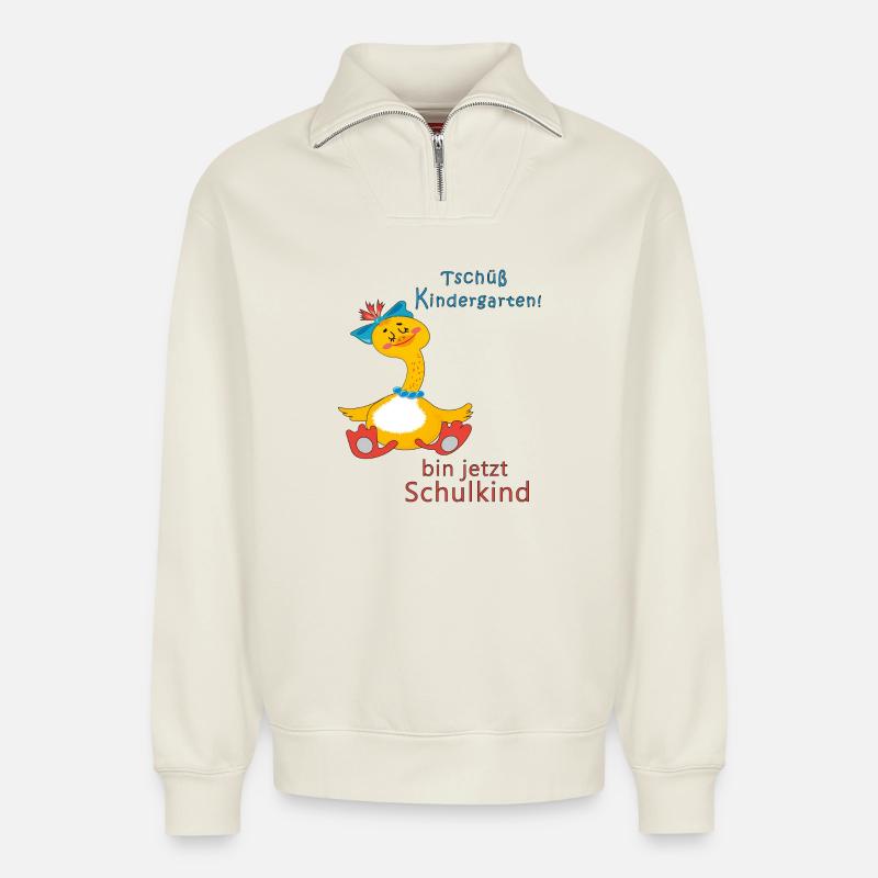 Bye bye kindergarten - Relaxed Unisex Organic Half Zip Sweatshirt – by SPREAD - off white