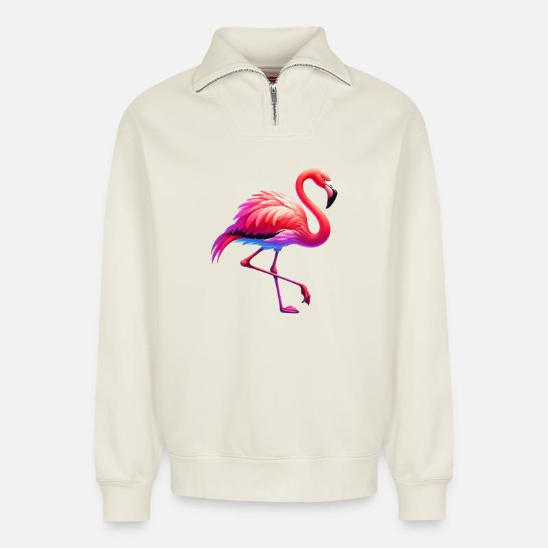 Flamingo - Relaxed Unisex Organic Half Zip Sweatshirt – von SPREAD - Naturweiß