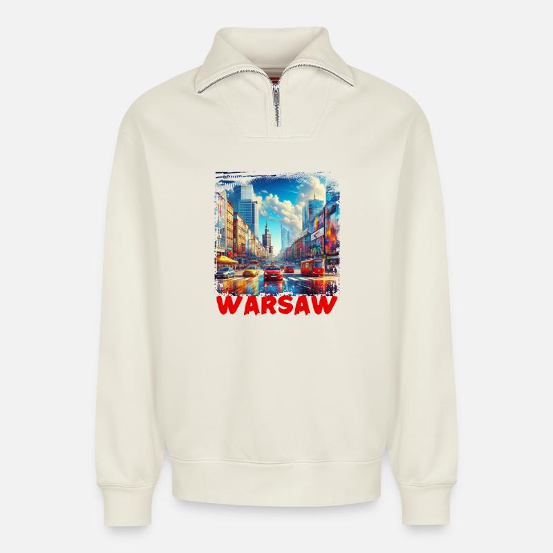 Warschau - Relaxed Unisex Organic Half Zip Sweatshirt – von SPREAD - Naturweiß