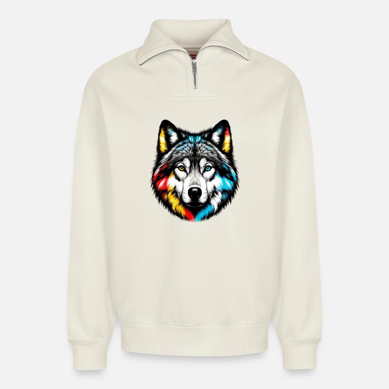 Wolf - Relaxed Unisex Organic Half Zip Sweatshirt – von SPREAD - Naturweiß