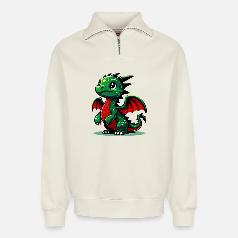 Drachen - Relaxed Unisex Organic Half Zip Sweatshirt – von SPREAD - Naturweiß