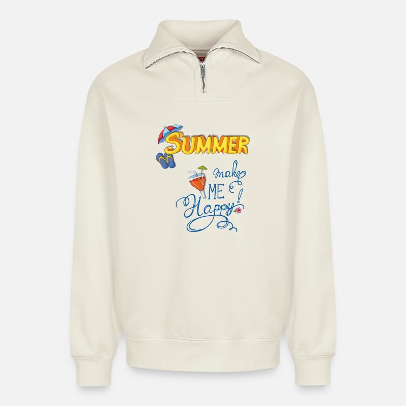 Summertime - Relaxed Unisex Organic Half Zip Sweatshirt – by SPREAD - off white