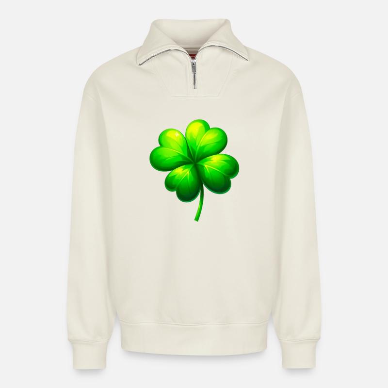 Four-leaf clover - Relaxed Unisex Organic Half Zip Sweatshirt – by SPREAD - off white