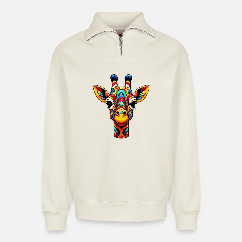 Giraffe - Relaxed Unisex Organic Half Zip Sweatshirt – von SPREAD - Naturweiß