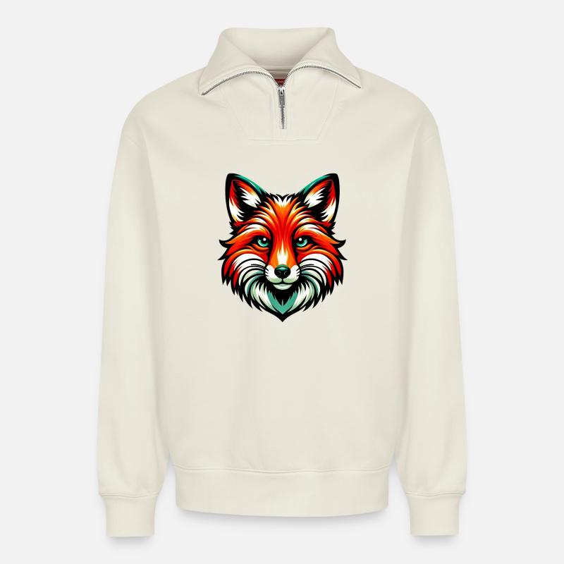 Fuchs - Relaxed Unisex Organic Half Zip Sweatshirt – von SPREAD - Naturweiß