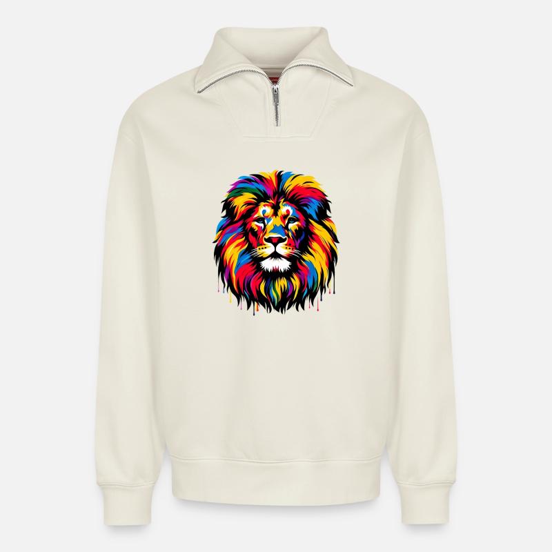 Löwe - Relaxed Unisex Organic Half Zip Sweatshirt – von SPREAD - Naturweiß
