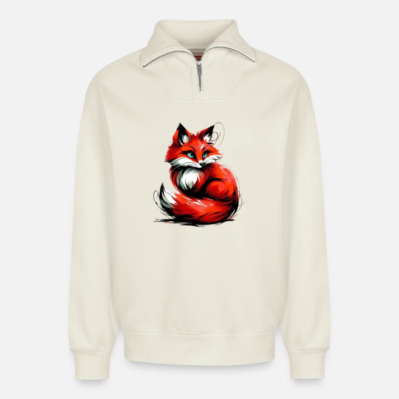 Fuchs - Relaxed Unisex Organic Half Zip Sweatshirt – von SPREAD - Naturweiß