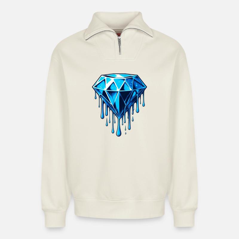 Diamant - Sweat unisexe décontracté en coton biologique à demi-zip – de SPREAD - blanc cassé