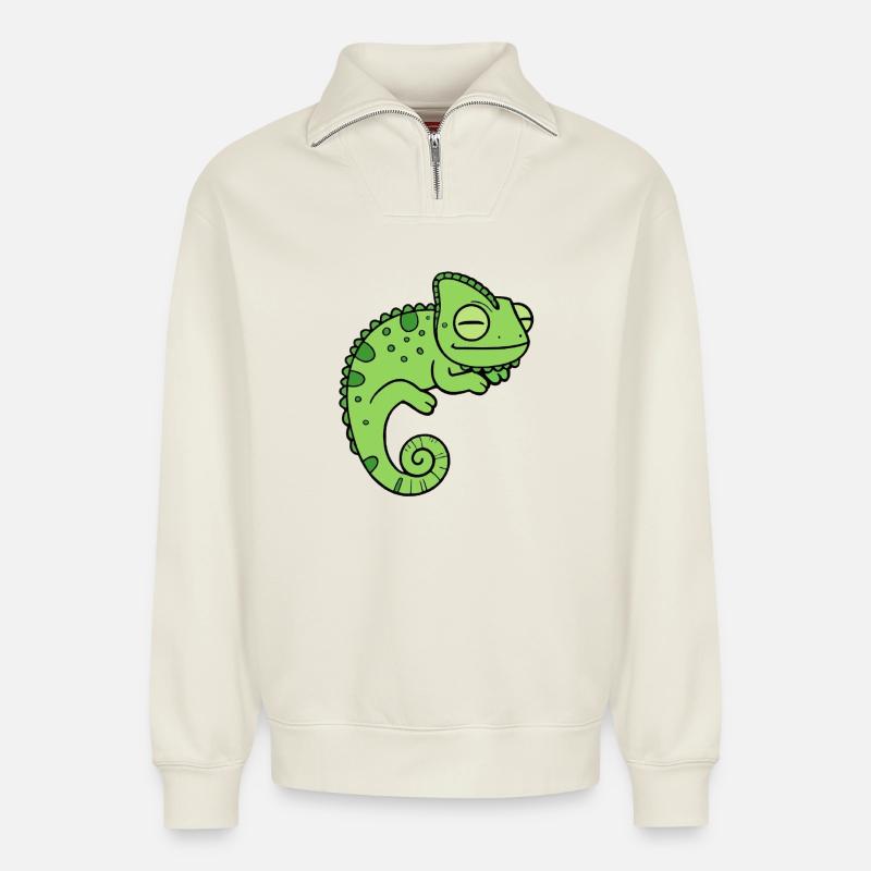 Chamäleon - Relaxed Unisex Organic Half Zip Sweatshirt – von SPREAD - Naturweiß