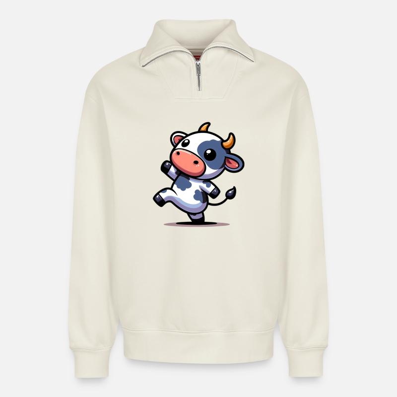 Kuh - Relaxed Unisex Organic Half Zip Sweatshirt – von SPREAD - Naturweiß