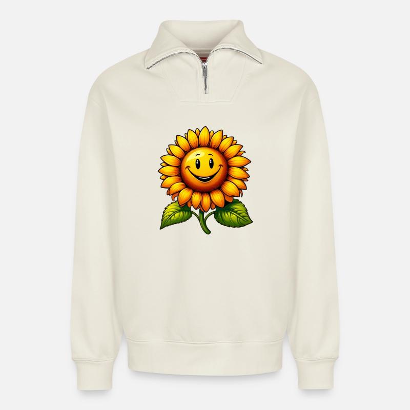 Sonnenblume - Relaxed Unisex Organic Half Zip Sweatshirt – von SPREAD - Naturweiß