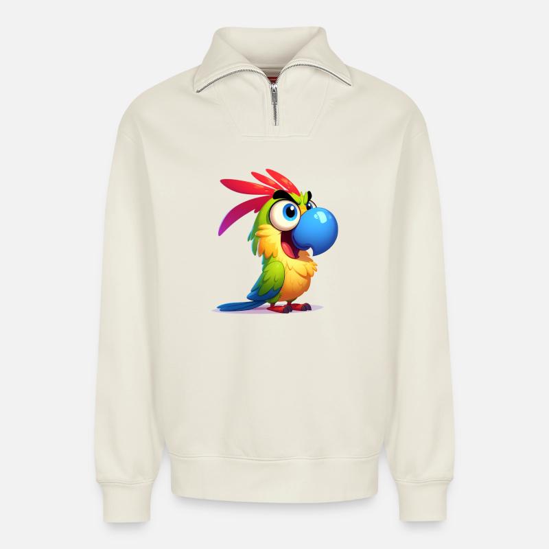 Papagei - Relaxed Unisex Organic Half Zip Sweatshirt – von SPREAD - Naturweiß
