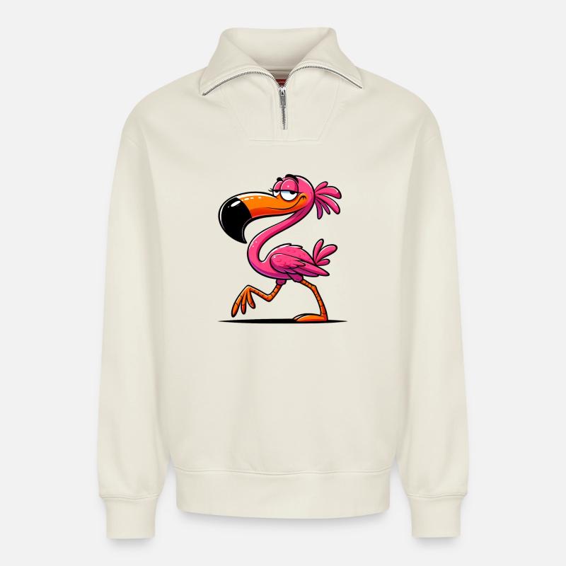 Flamingo - Relaxed Unisex Organic Half Zip Sweatshirt – von SPREAD - Naturweiß
