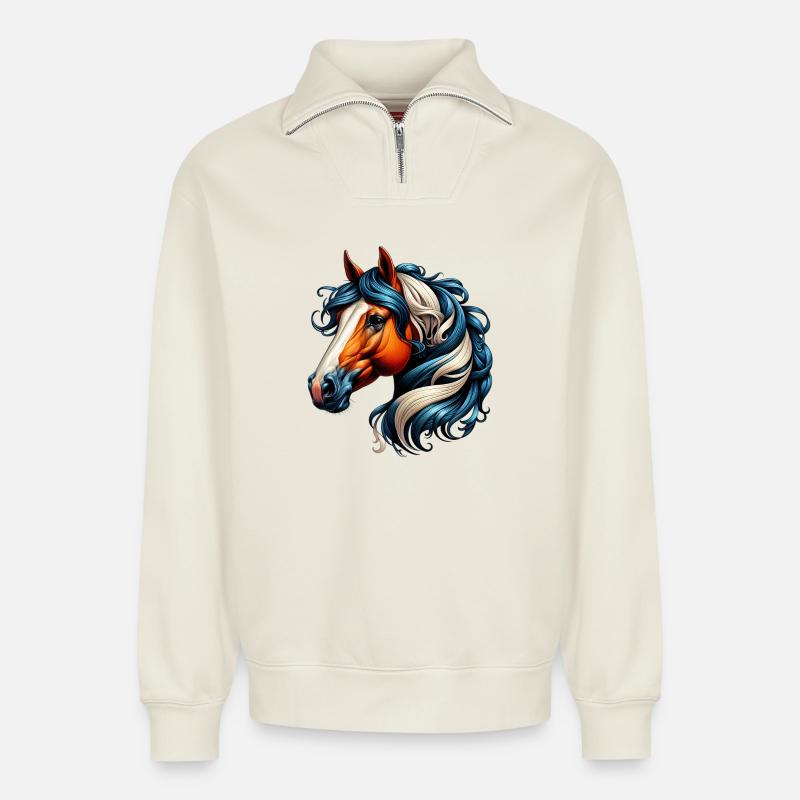 Pferd - Relaxed Unisex Organic Half Zip Sweatshirt – von SPREAD - Naturweiß
