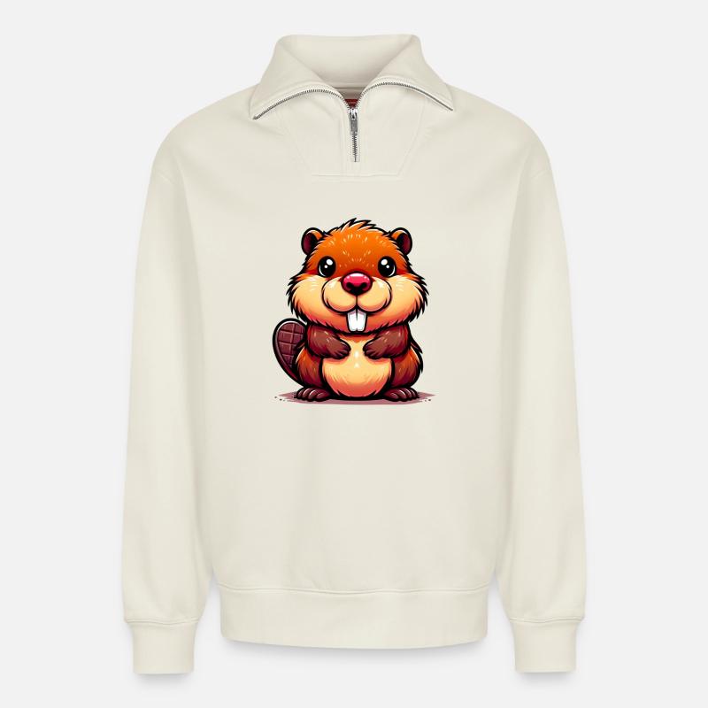 Bieber - Relaxed Unisex Organic Half Zip Sweatshirt – von SPREAD - Naturweiß