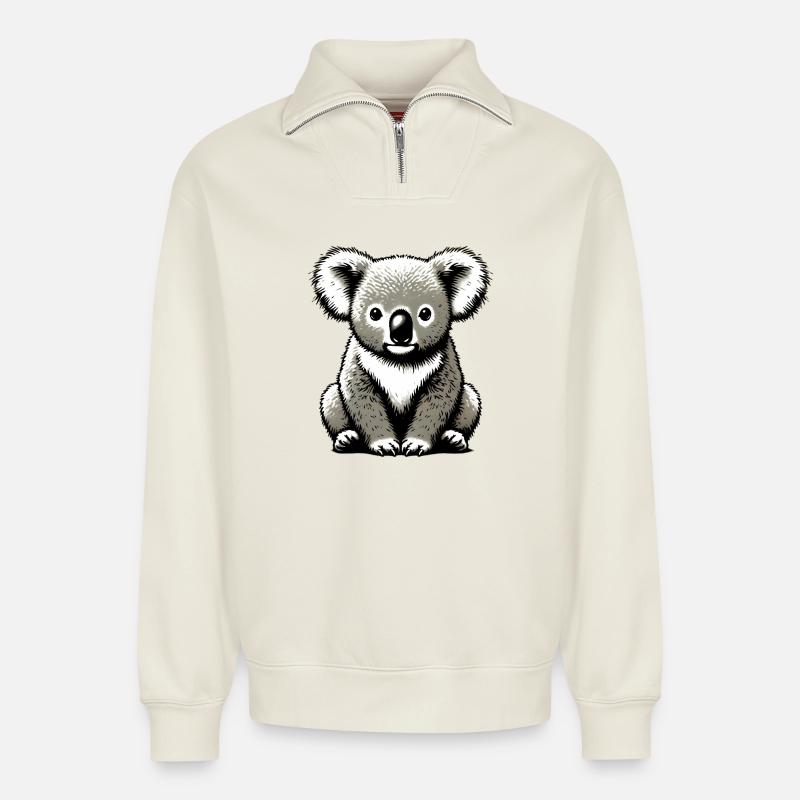 Koala - Sweat unisexe décontracté en coton biologique à demi-zip – de SPREAD - blanc cassé