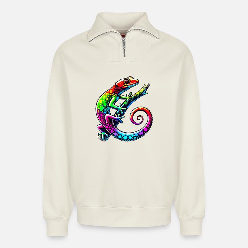 Gecko - Relaxed Unisex Organic Half Zip Sweatshirt – by SPREAD - off white