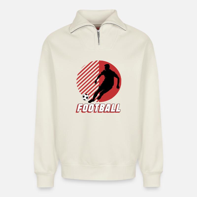 Fußball - Relaxed Unisex Organic Half Zip Sweatshirt – von SPREAD - Naturweiß