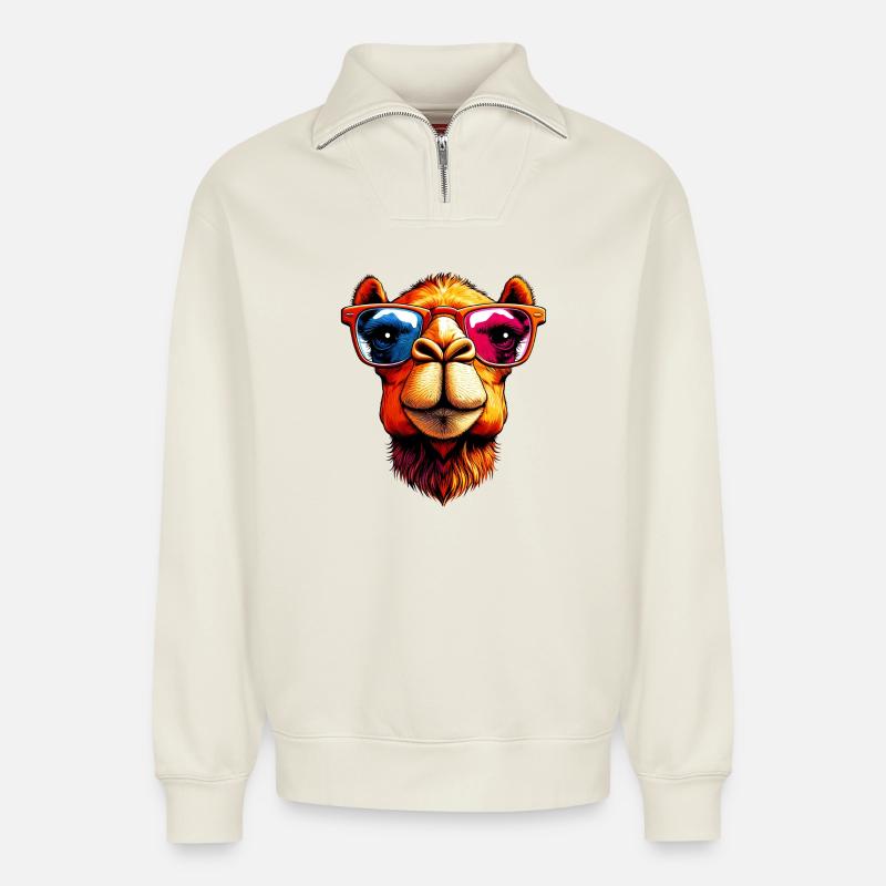 Kamel - Relaxed Unisex Organic Half Zip Sweatshirt – von SPREAD - Naturweiß