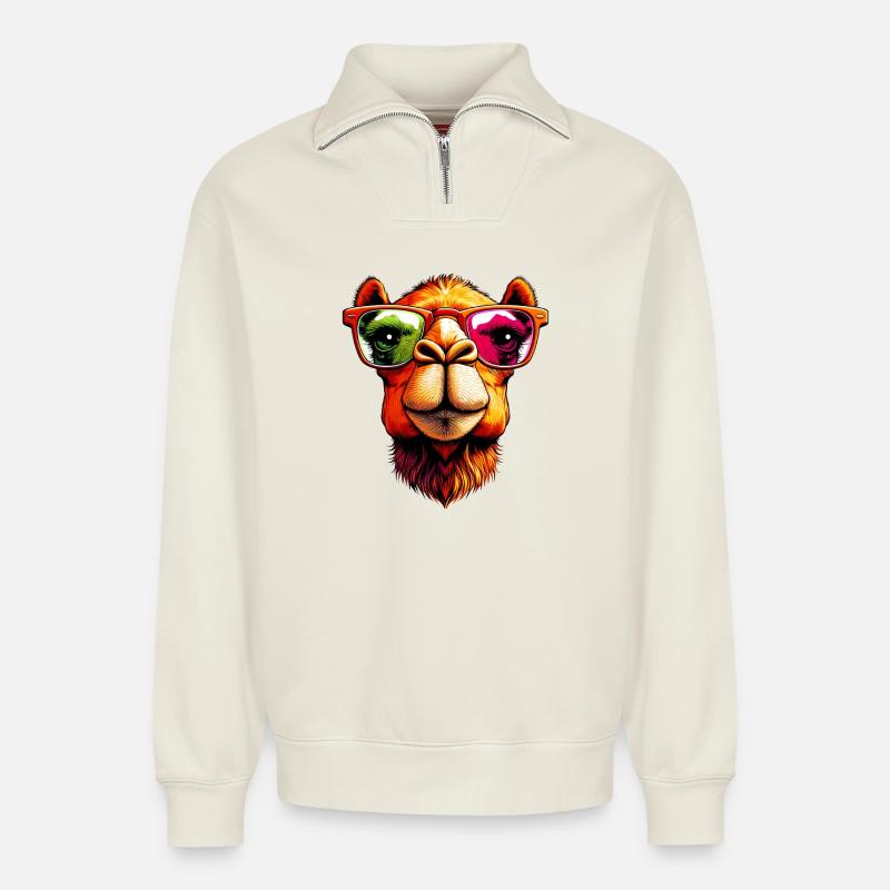 Kamel - Relaxed Unisex Organic Half Zip Sweatshirt – von SPREAD - Naturweiß