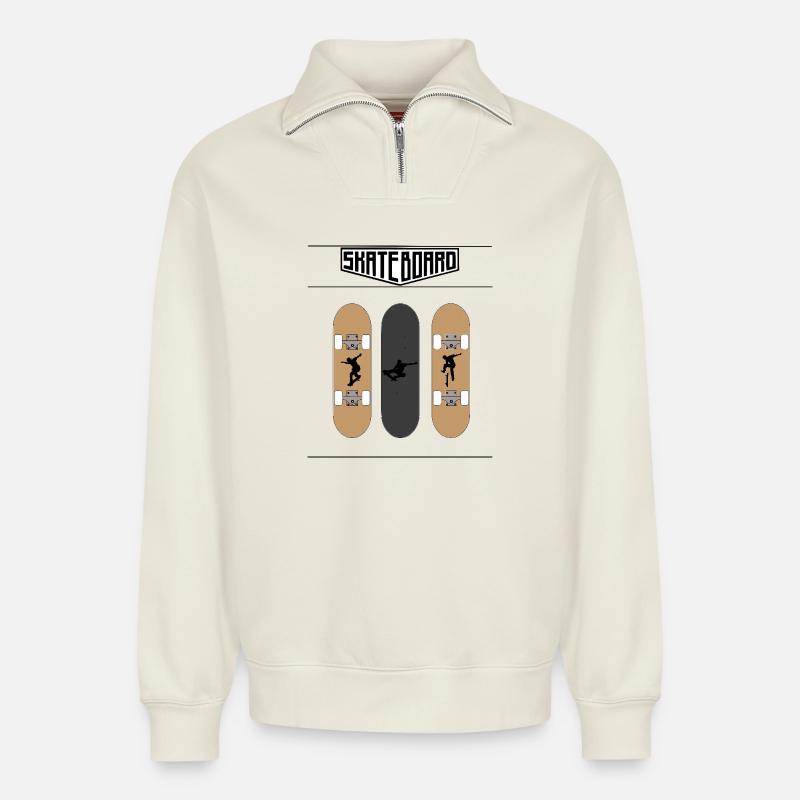 Skateboard - Sweat unisexe décontracté en coton biologique à demi-zip – de SPREAD - blanc cassé