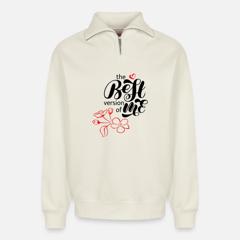 best version of me - Relaxed Unisex Organic Half Zip Sweatshirt – von SPREAD - Naturweiß