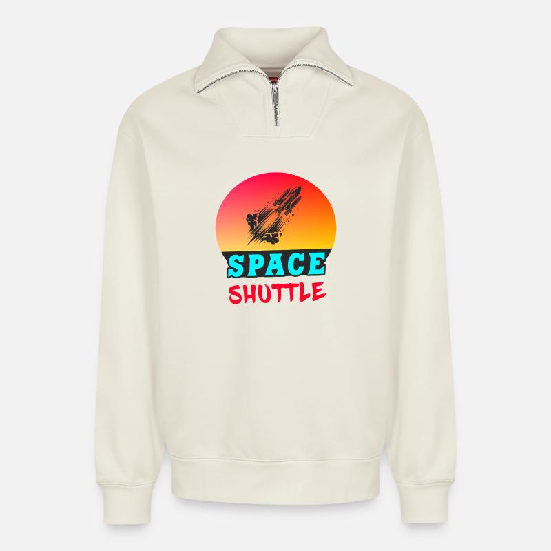 Navette spatiale Sunset Design - Sweat unisexe décontracté en coton biologique à demi-zip – de SPREAD - blanc cassé