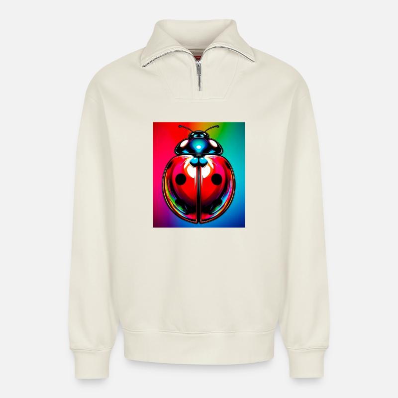 Marienkäfer - Relaxed Unisex Organic Half Zip Sweatshirt – von SPREAD - Naturweiß