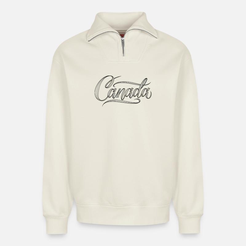 Canada - Relaxed Unisex Organic Half Zip Sweatshirt – von SPREAD - Naturweiß