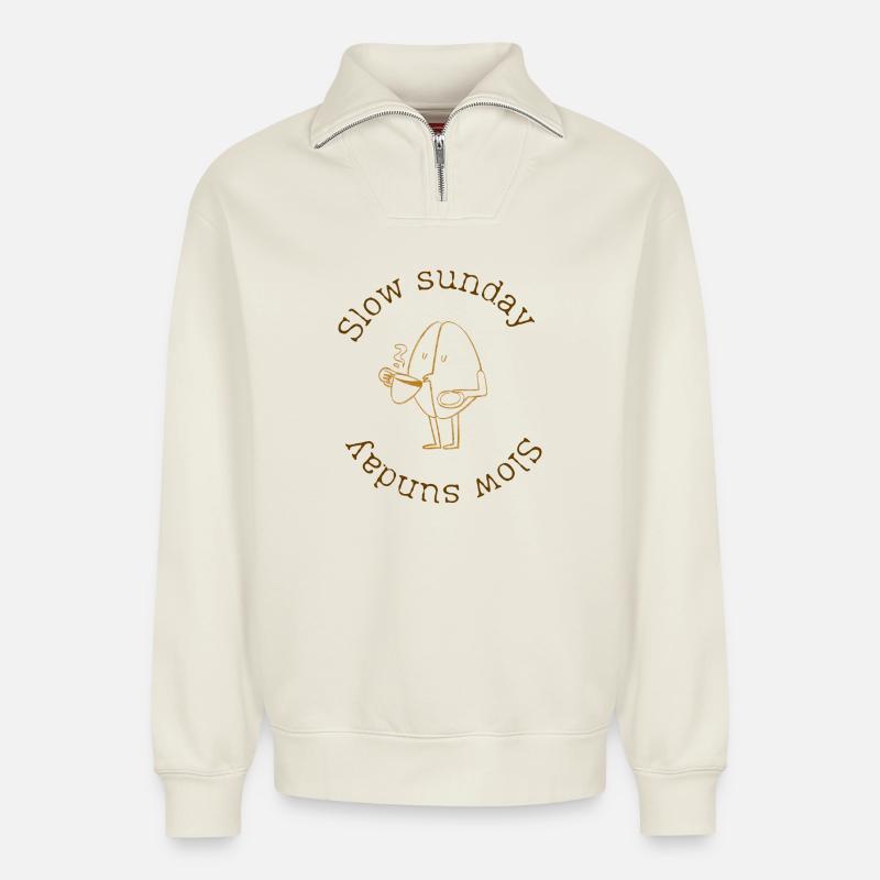Dimanche lent - Sweat unisexe décontracté en coton biologique à demi-zip – de SPREAD - blanc cassé