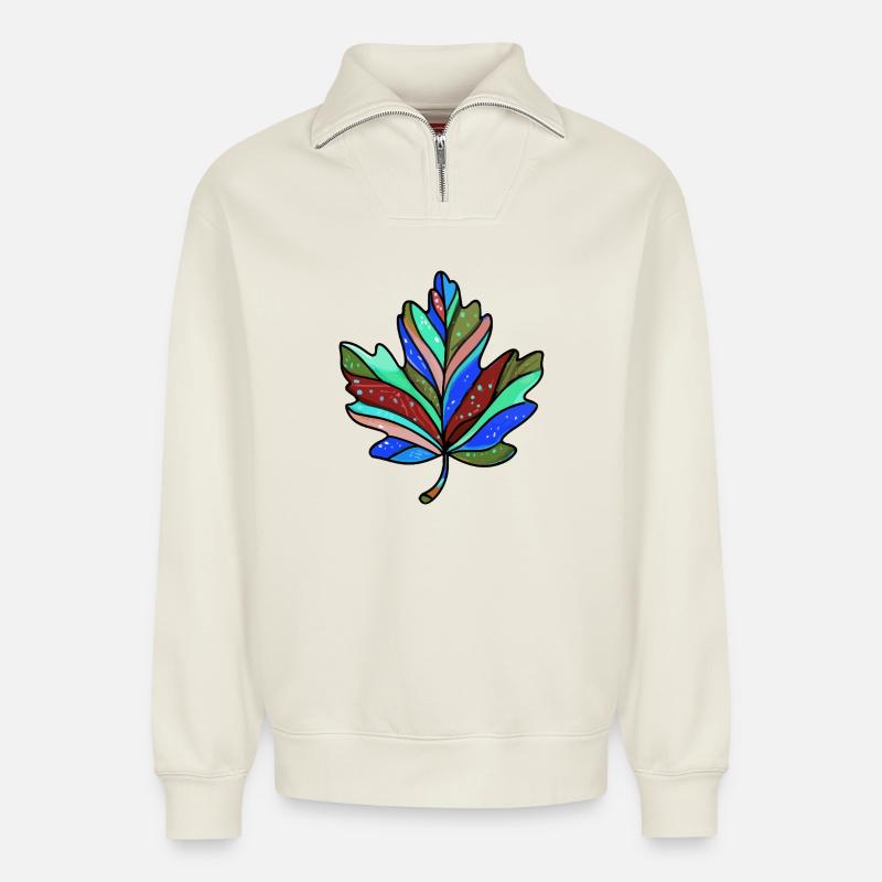 Blatt Herbst Bunt Ahorn - Relaxed Unisex Organic Half Zip Sweatshirt – von SPREAD - Naturweiß