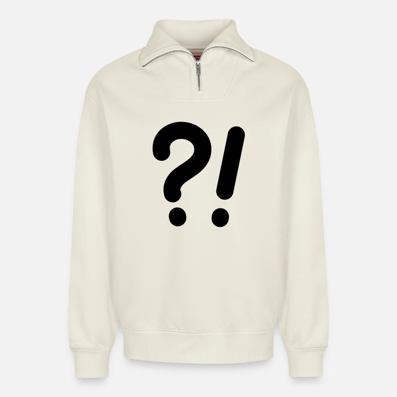 Points d’interrogation et points d’exclamation - Sweat unisexe décontracté en coton biologique à demi-zip – de SPREAD - blanc cassé