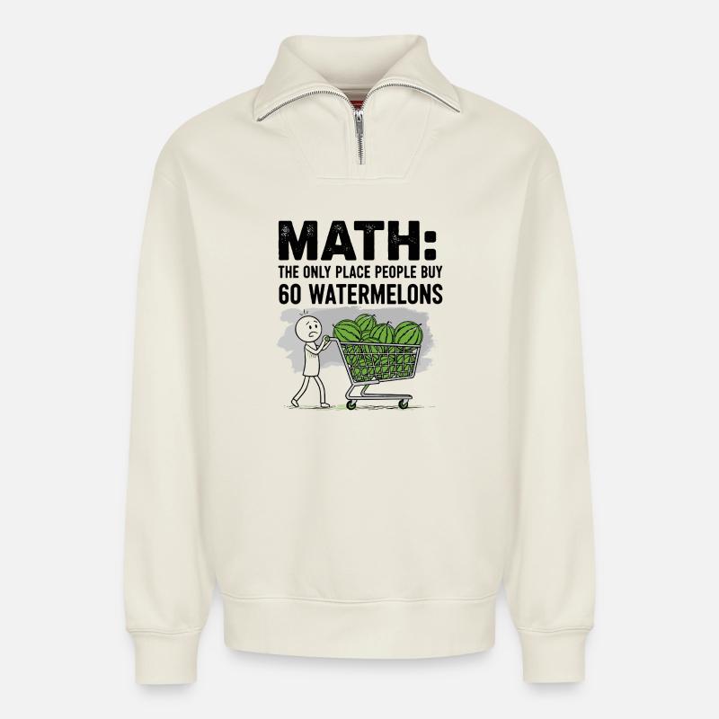 Pastèque passionné citation design - Sweat unisexe décontracté en coton biologique à demi-zip – de SPREAD - blanc cassé