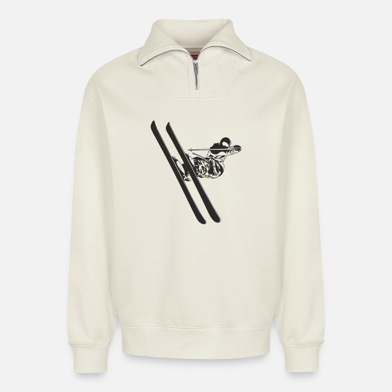 Skifahrer - Relaxed Unisex Organic Half Zip Sweatshirt – von SPREAD - Naturweiß