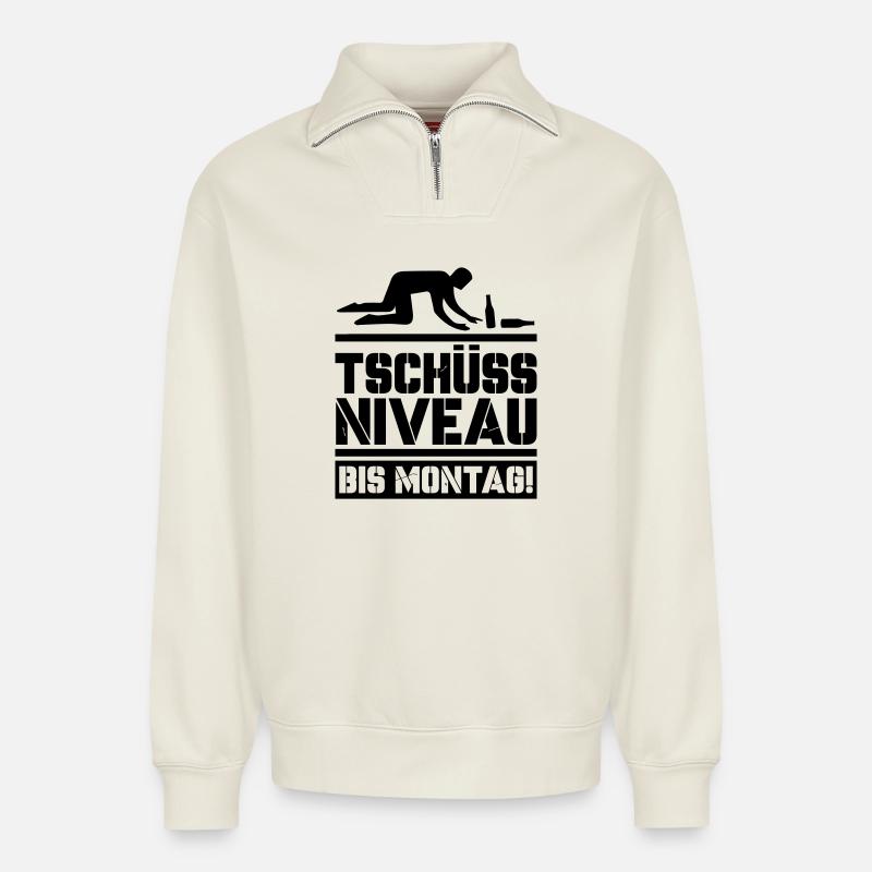 Bye bye level until Monday - Relaxed Unisex Organic Half Zip Sweatshirt – by SPREAD - off white