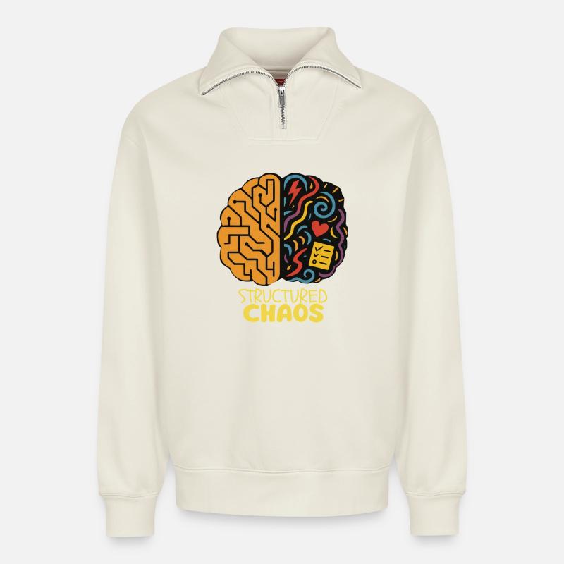 Chaos Structuré - AuDHD - Sweat unisexe décontracté en coton biologique à demi-zip – de SPREAD - blanc cassé