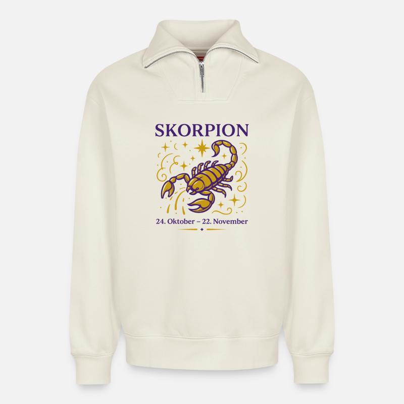 Sternzeichen Skorpion - Relaxed Unisex Organic Half Zip Sweatshirt – von SPREAD - Naturweiß